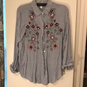 Blue Striped Floral Blouse